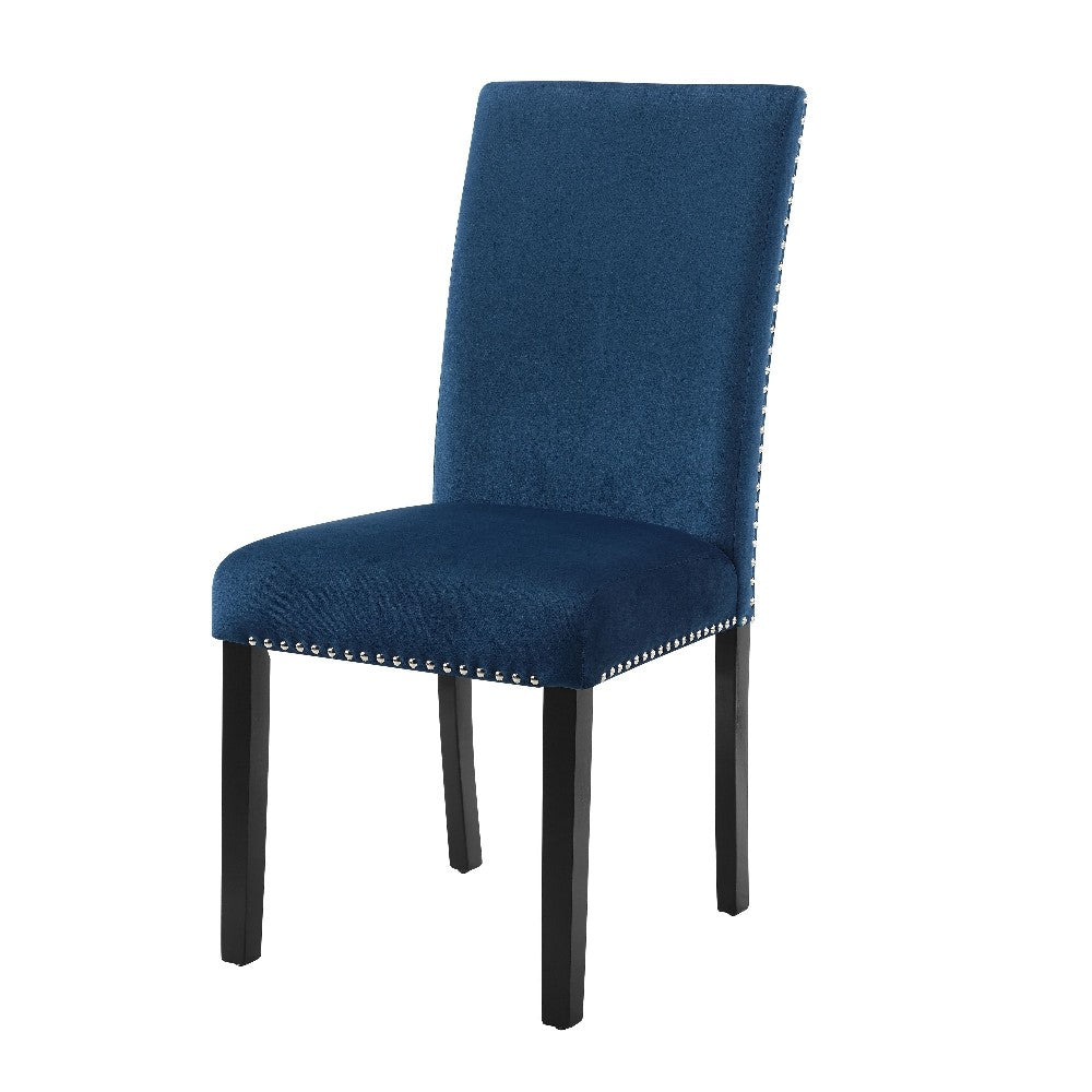 Benjara Kate 38 Inch Velvet Upholstered Wood Dining Chair, Set of 2, Blue