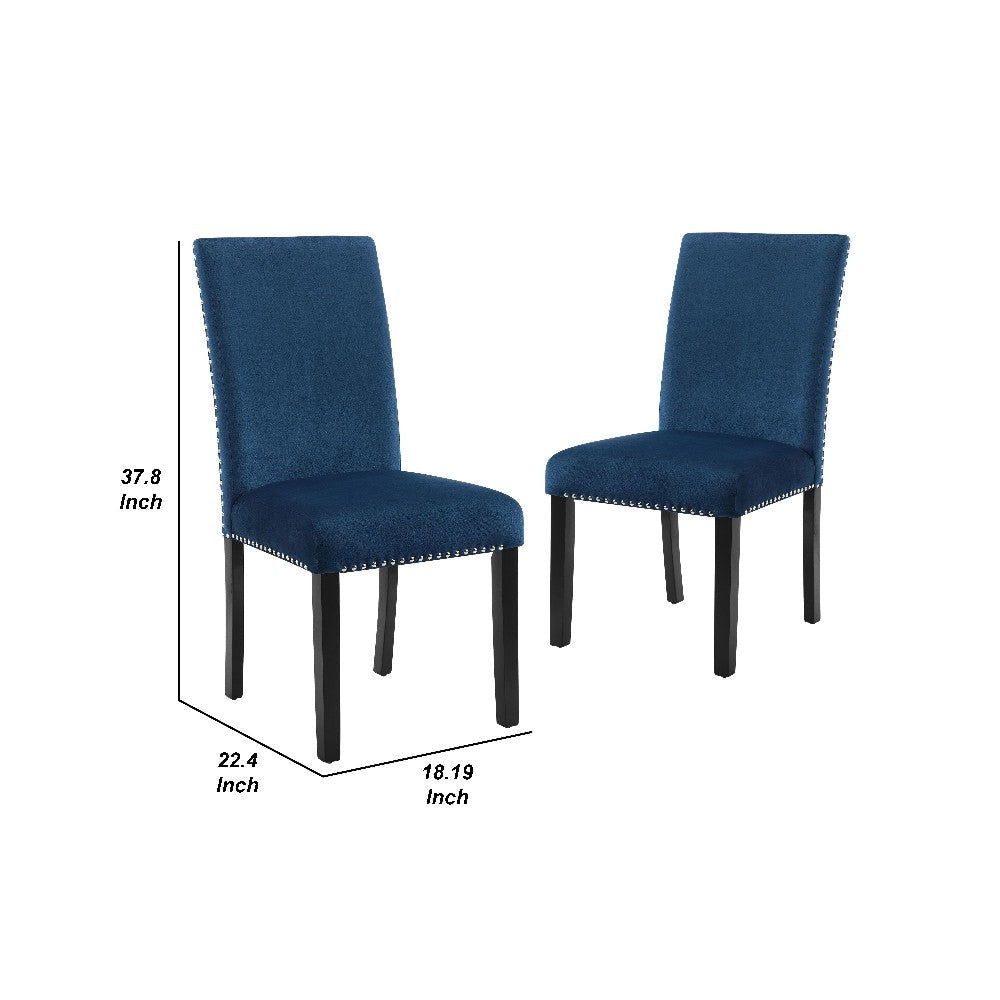 Benjara Kate 38 Inch Velvet Upholstered Wood Dining Chair, Set of 2, Blue