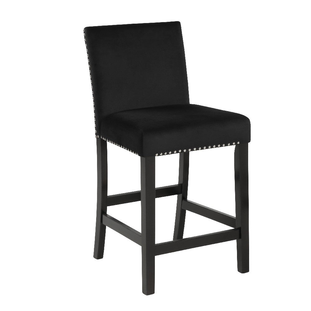 Benjara Kate 40 Inch Wooden Counter Height Chair with Velvet Seat, Set of 2, Black