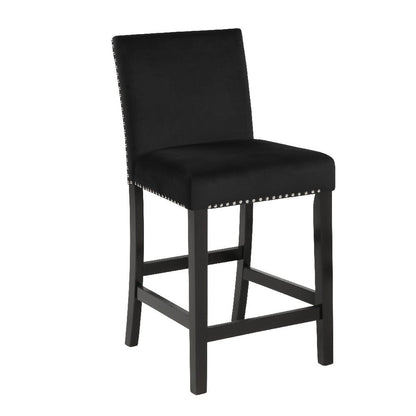 Benjara Kate 40 Inch Wooden Counter Height Chair with Velvet Seat, Set of 2, Black