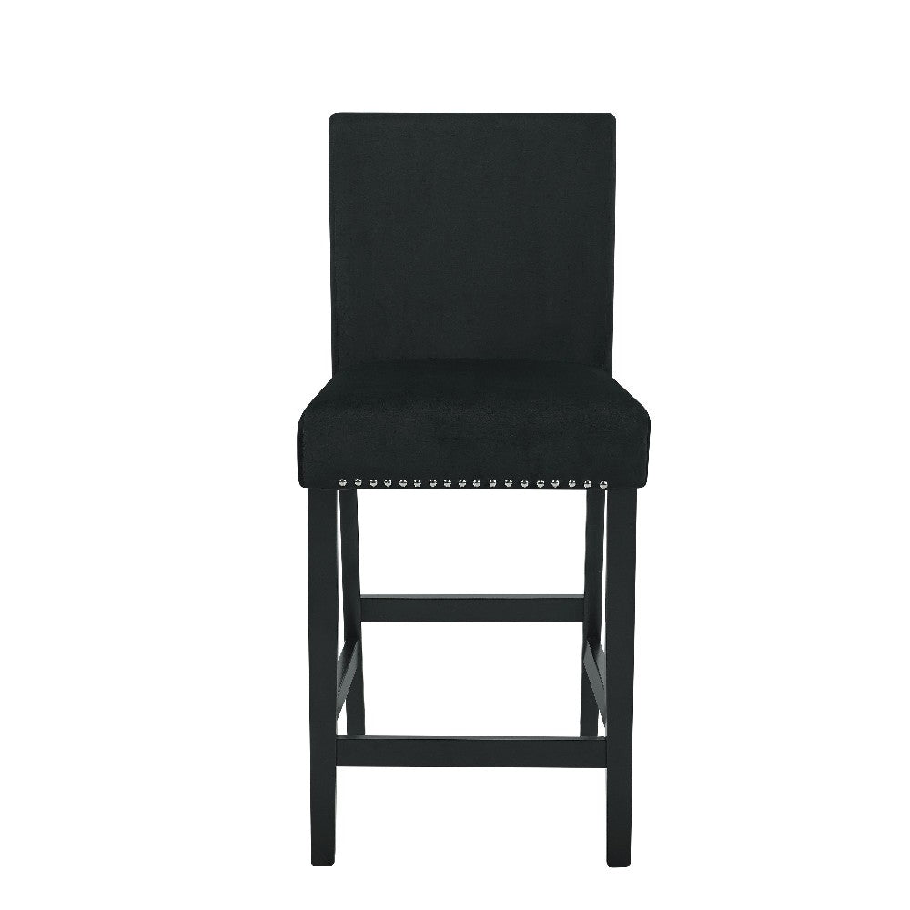 Benjara Kate 40 Inch Wooden Counter Height Chair with Velvet Seat, Set of 2, Black