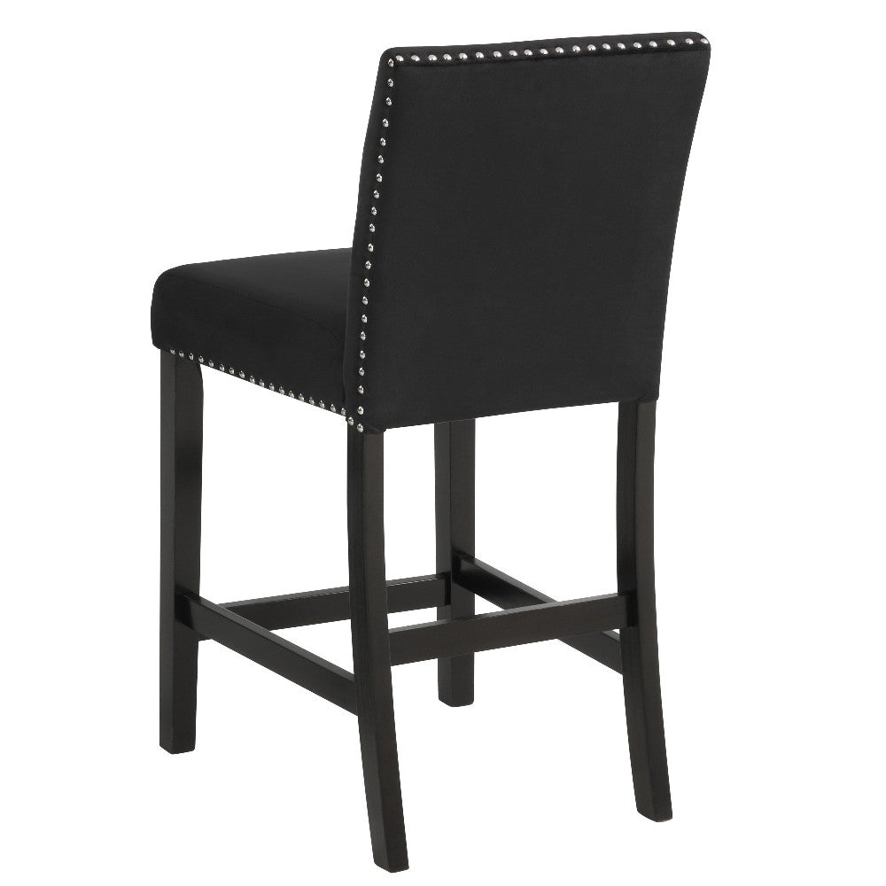Benjara Kate 40 Inch Wooden Counter Height Chair with Velvet Seat, Set of 2, Black