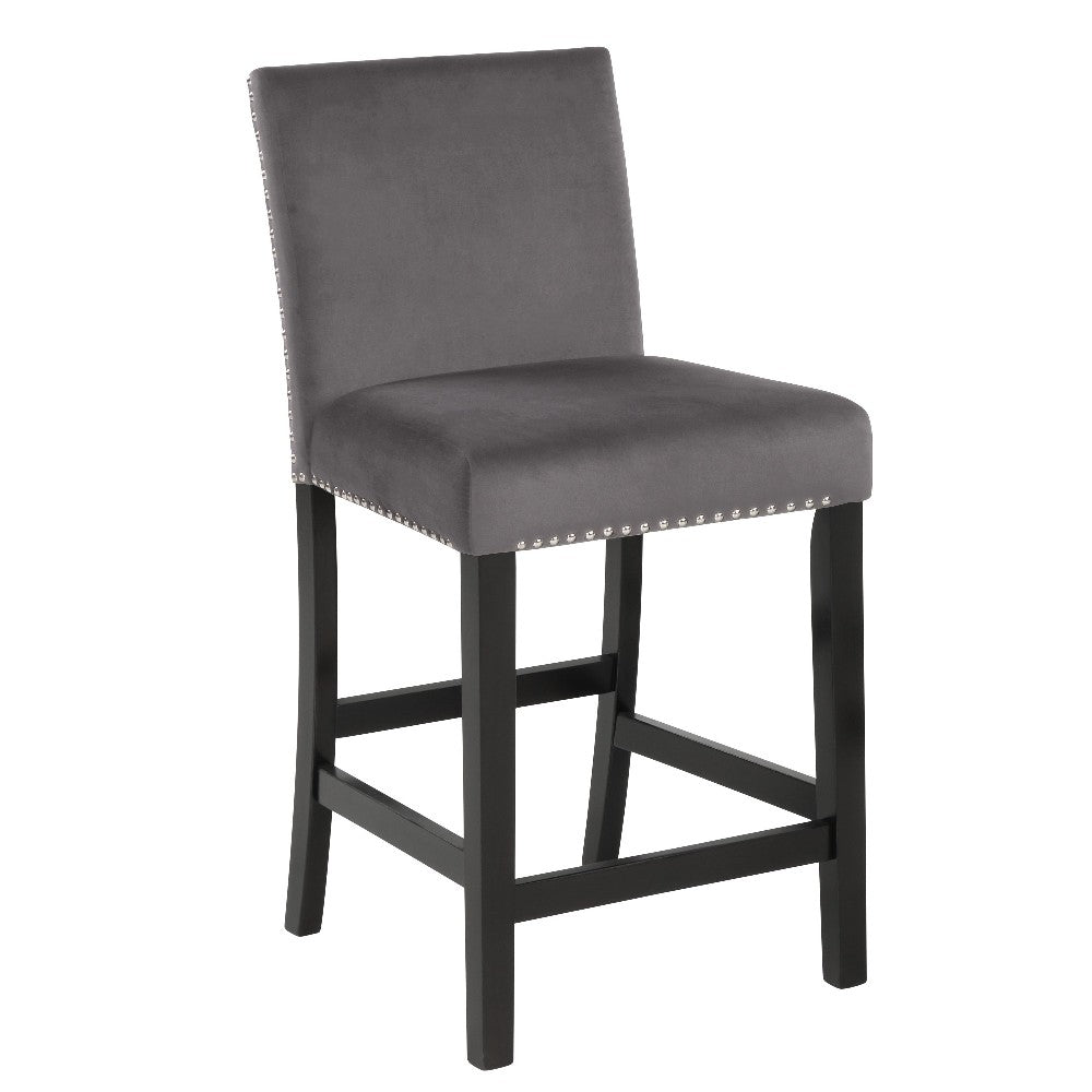 Benjara Kate 40 Inch Wooden Counter Height Chair with Velvet Seat, Set of 2, Gray