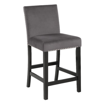 Benjara Kate 40 Inch Wooden Counter Height Chair with Velvet Seat, Set of 2, Gray