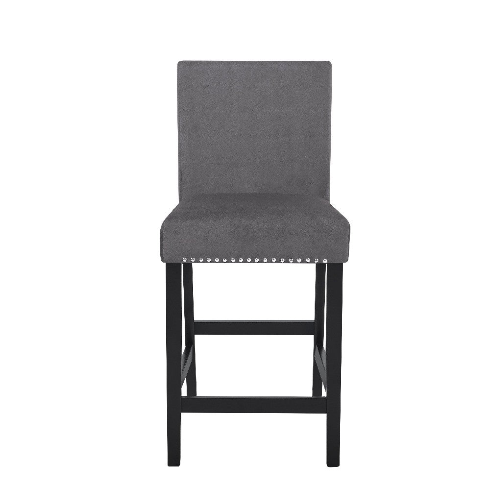 Benjara Kate 40 Inch Wooden Counter Height Chair with Velvet Seat, Set of 2, Gray