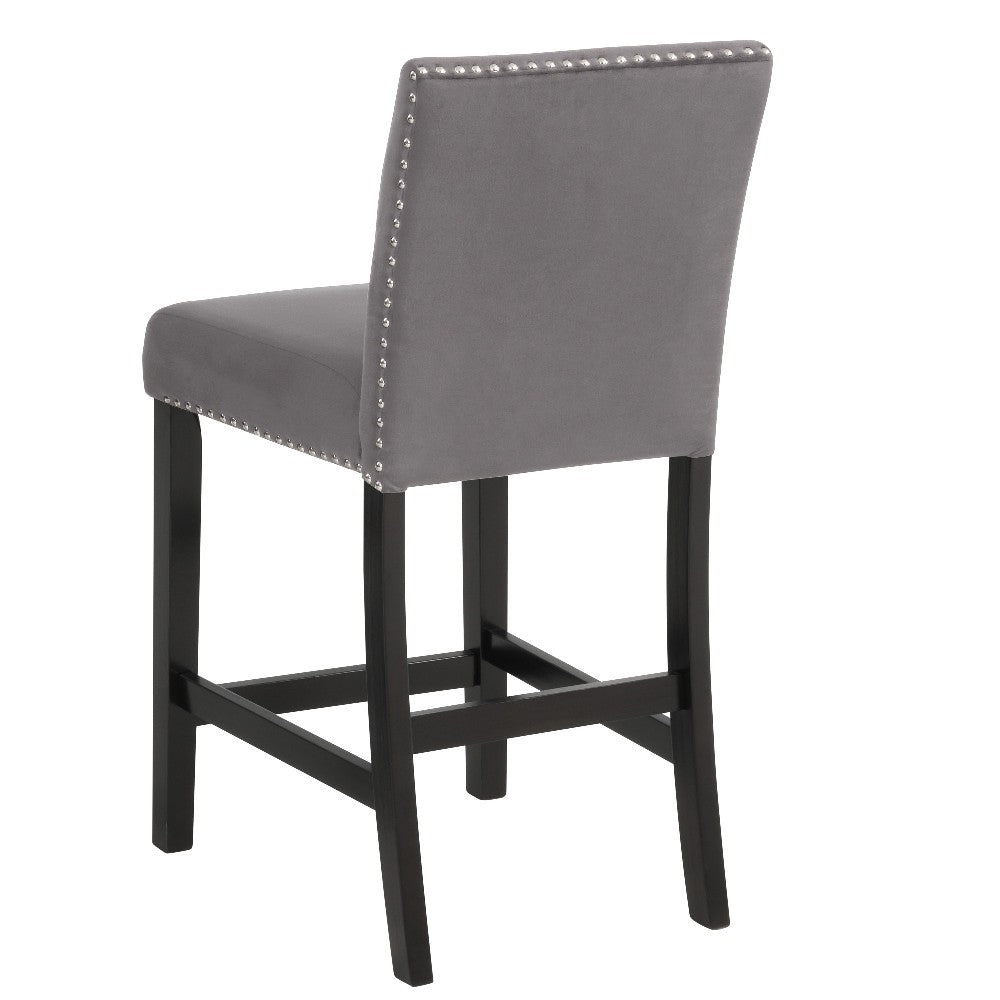 Benjara Kate 40 Inch Wooden Counter Height Chair with Velvet Seat, Set of 2, Gray