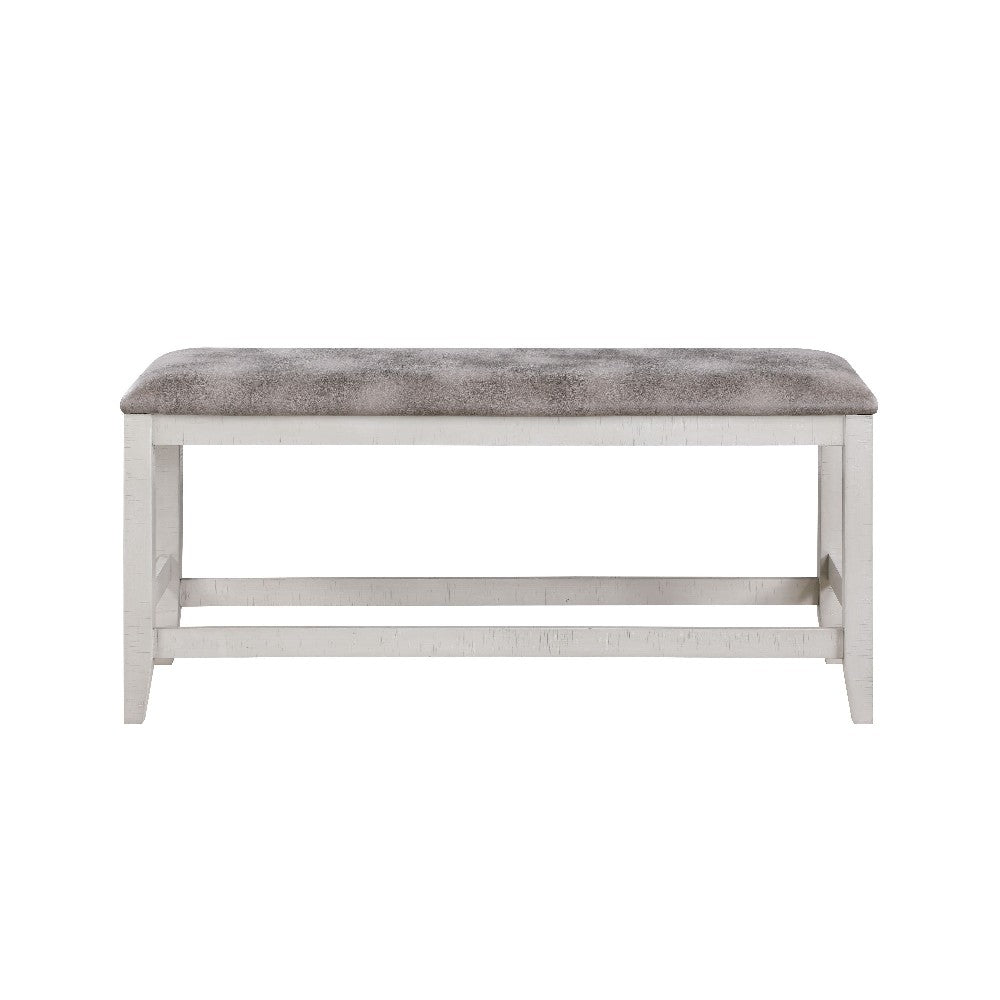 Benjara Jay 54 Inch Fabric Upholstered Counter Height Bench, White