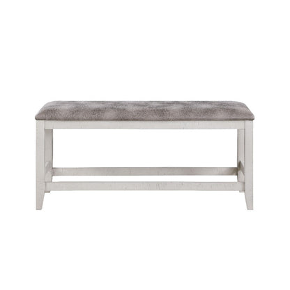 Benjara Jay 54 Inch Fabric Upholstered Counter Height Bench, White