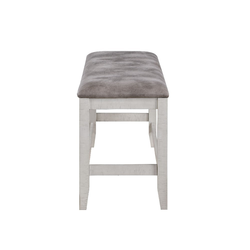Benjara Jay 54 Inch Fabric Upholstered Counter Height Bench, White
