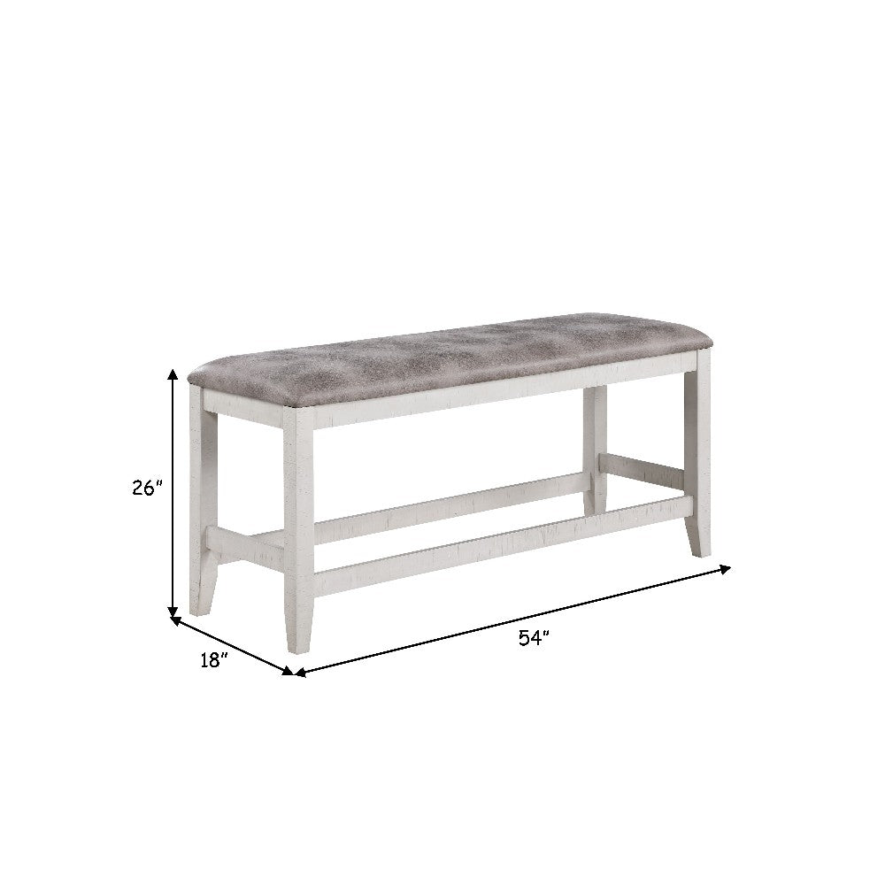 Benjara Jay 54 Inch Fabric Upholstered Counter Height Bench, White