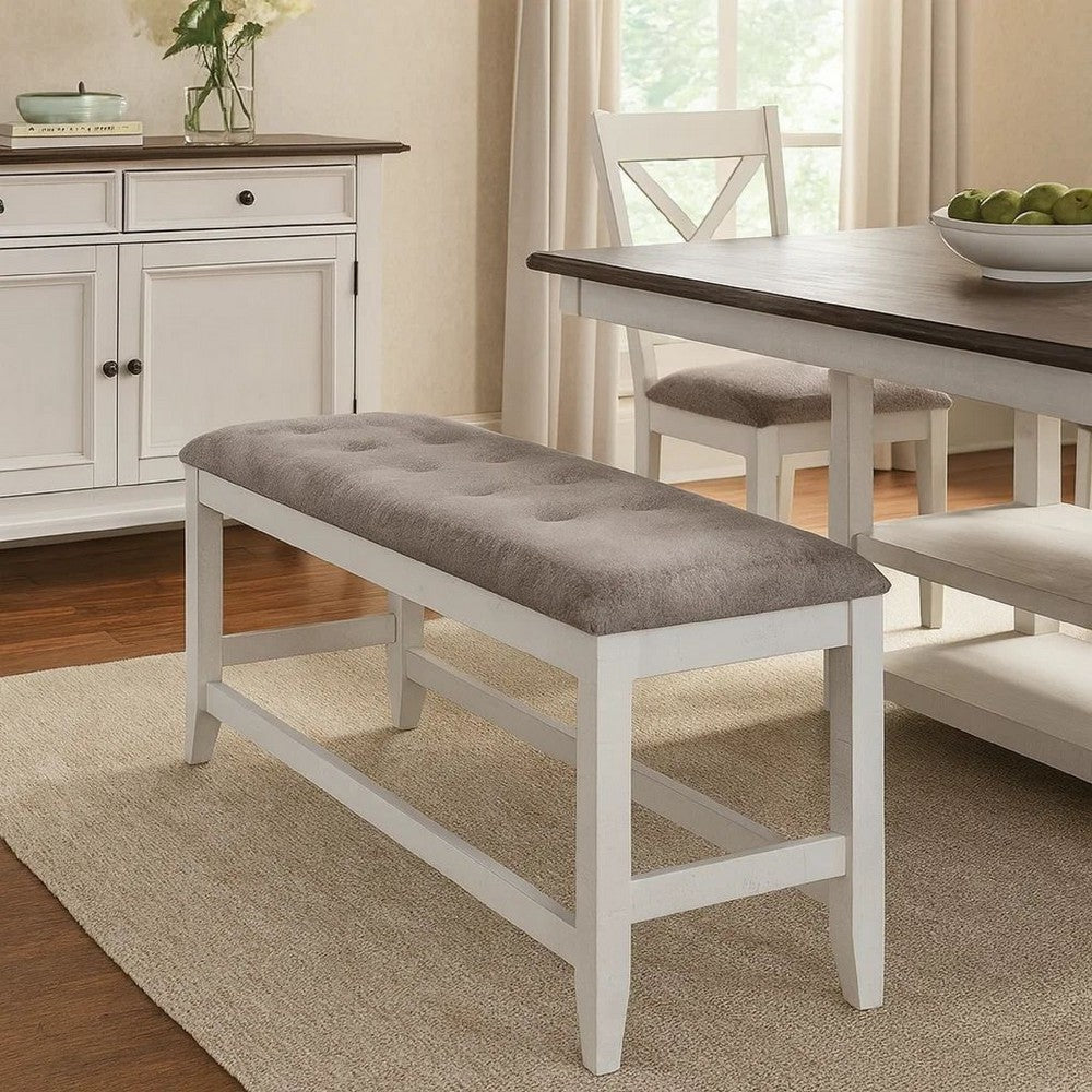 Benjara Jay 54 Inch Fabric Upholstered Counter Height Bench, White