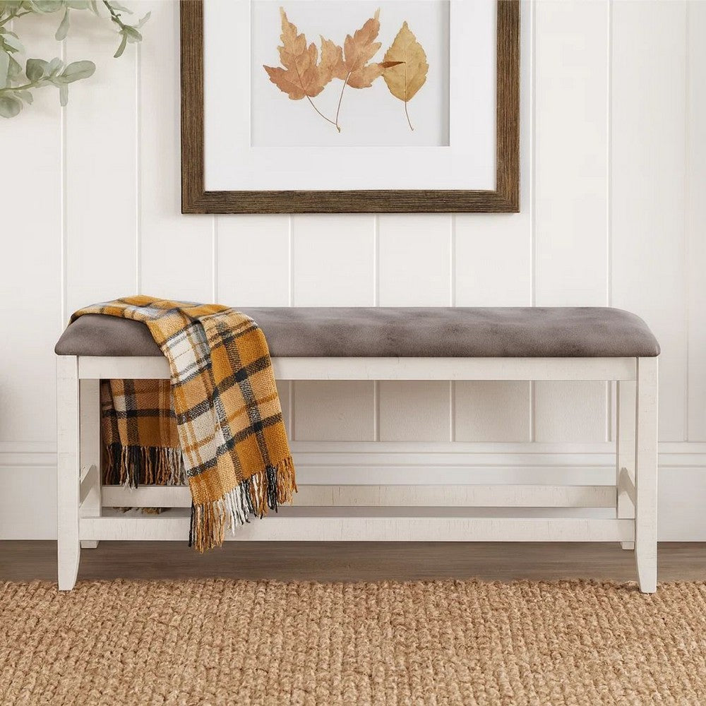 Benjara Jay 54 Inch Fabric Upholstered Counter Height Bench, White