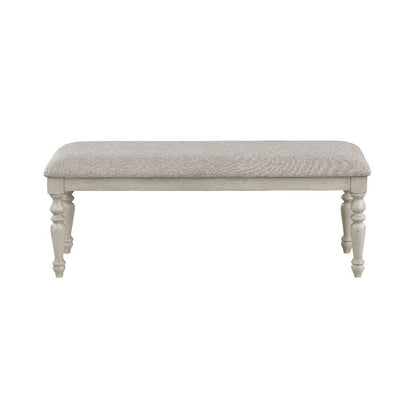 Benjara Katherine 48 Inch Bench with Fabric Seat And Turned Legs, White