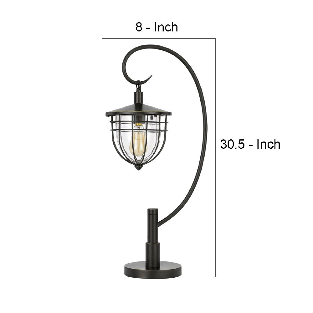 Benjara 30 Inch Metal Downbridge Lantern Table Lamp, Bronze Black