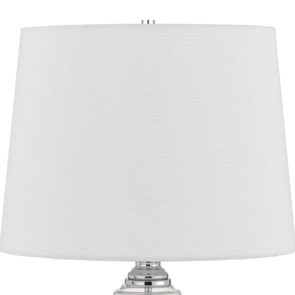 Benjara 23 Inch Hourglass Ribbed Glass Base Table Lamp, Dimmer, Clear