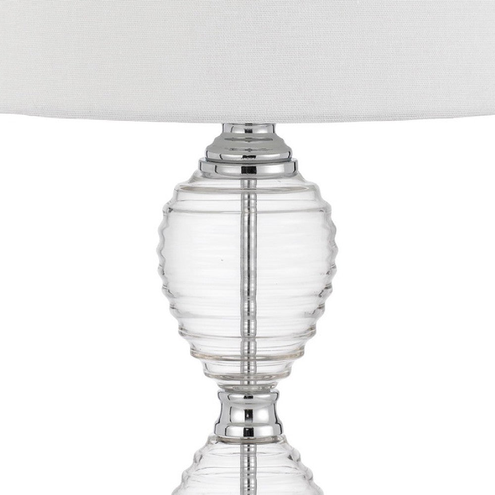 Benjara 23 Inch Hourglass Ribbed Glass Base Table Lamp, Dimmer, Clear