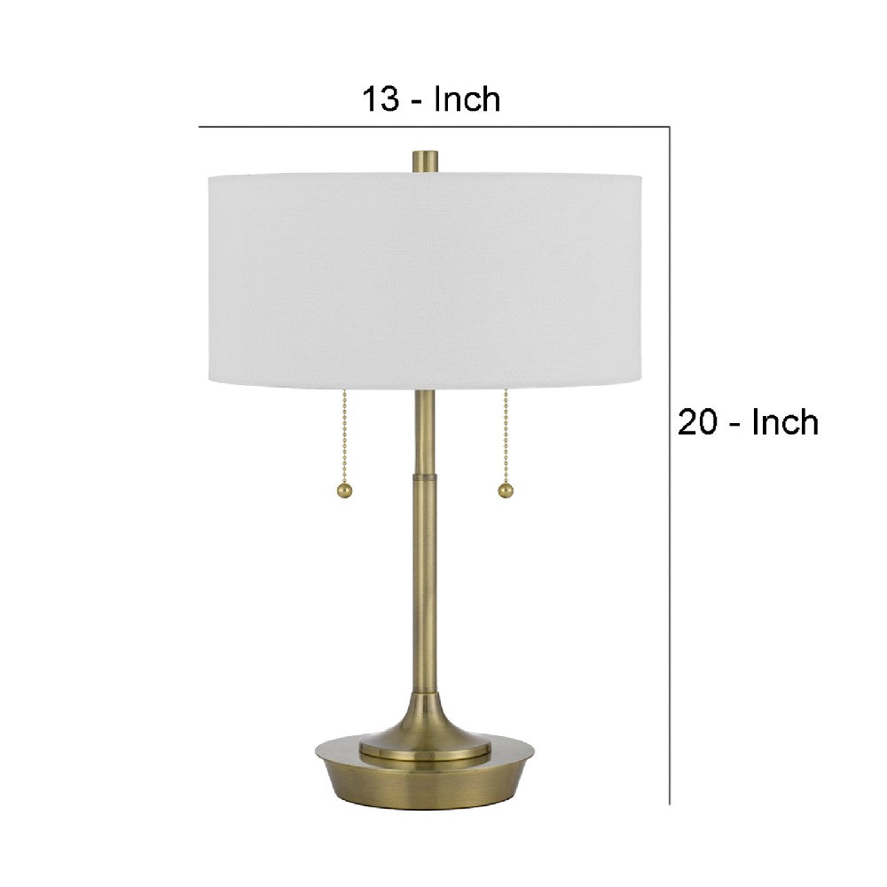 Benjara 20 Inch Metal Table Lamp with Pull Chain Switch, Brass