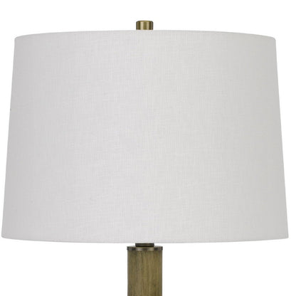 Benjara 42 Inch Clear Glass Table Lamp with Dimmer And Oak Wood Accent