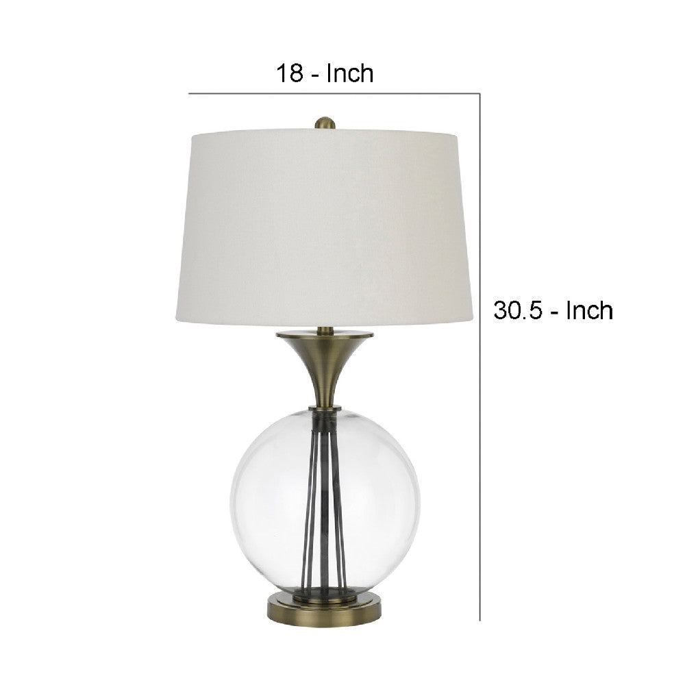 Benjara 46 Inch Metal And Glass Globe Table Lamp, Dimmer, Brass Finish