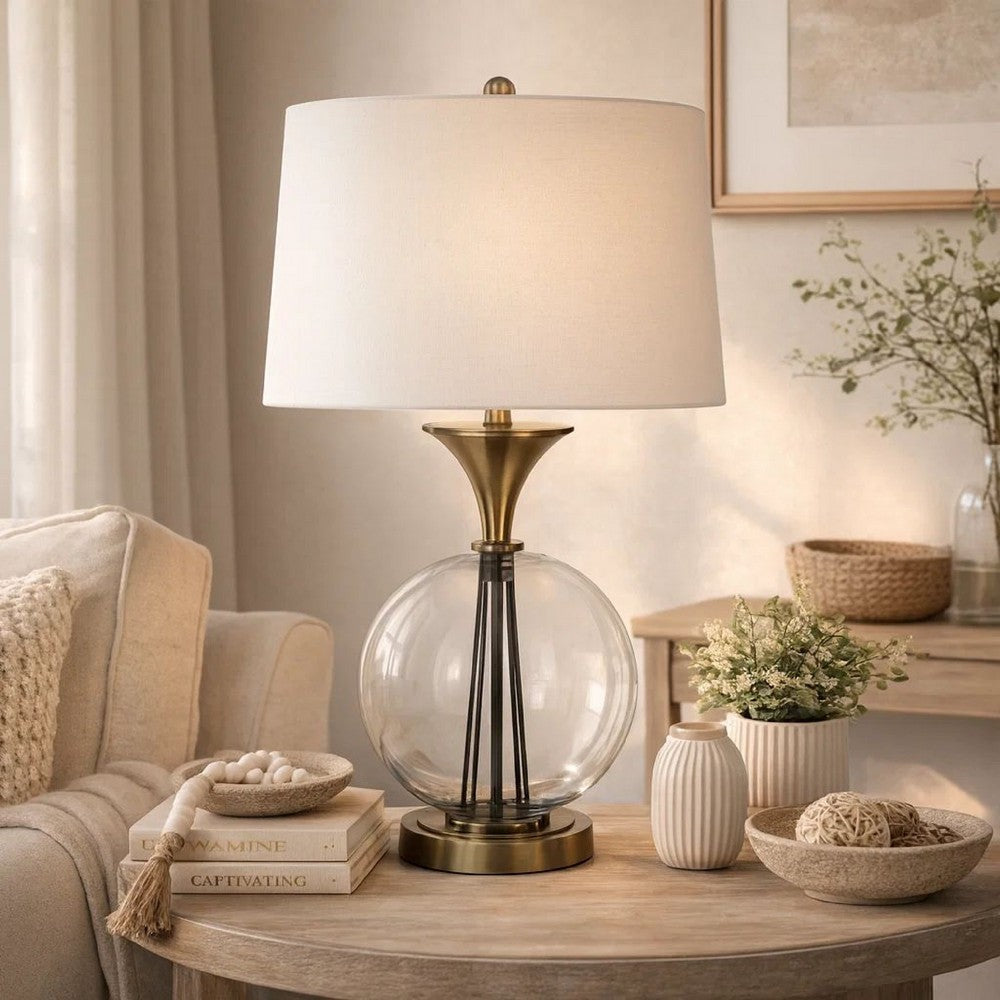 Benjara 46 Inch Metal And Glass Globe Table Lamp, Dimmer, Brass Finish