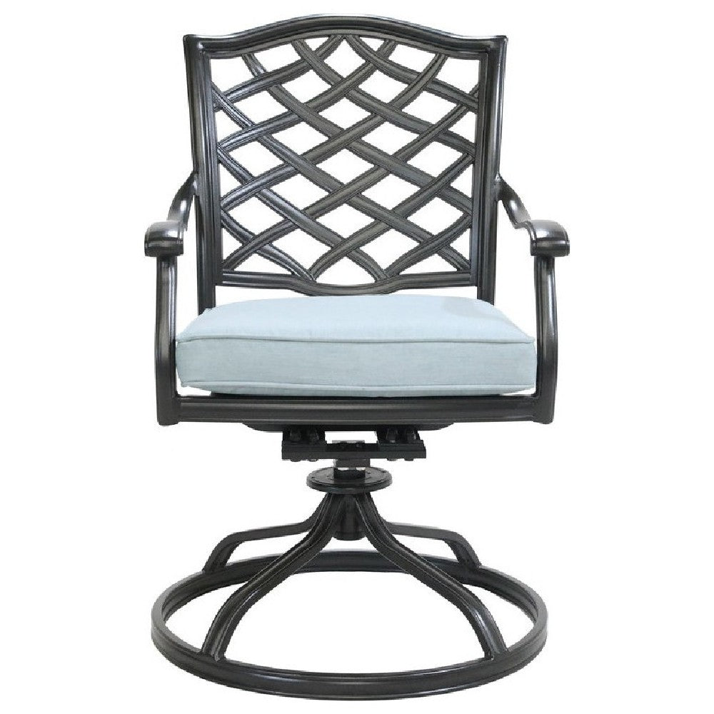 Benjara Wynn Outdoor Metal Dining Swivel Chair, Set of 2, Light Blue
