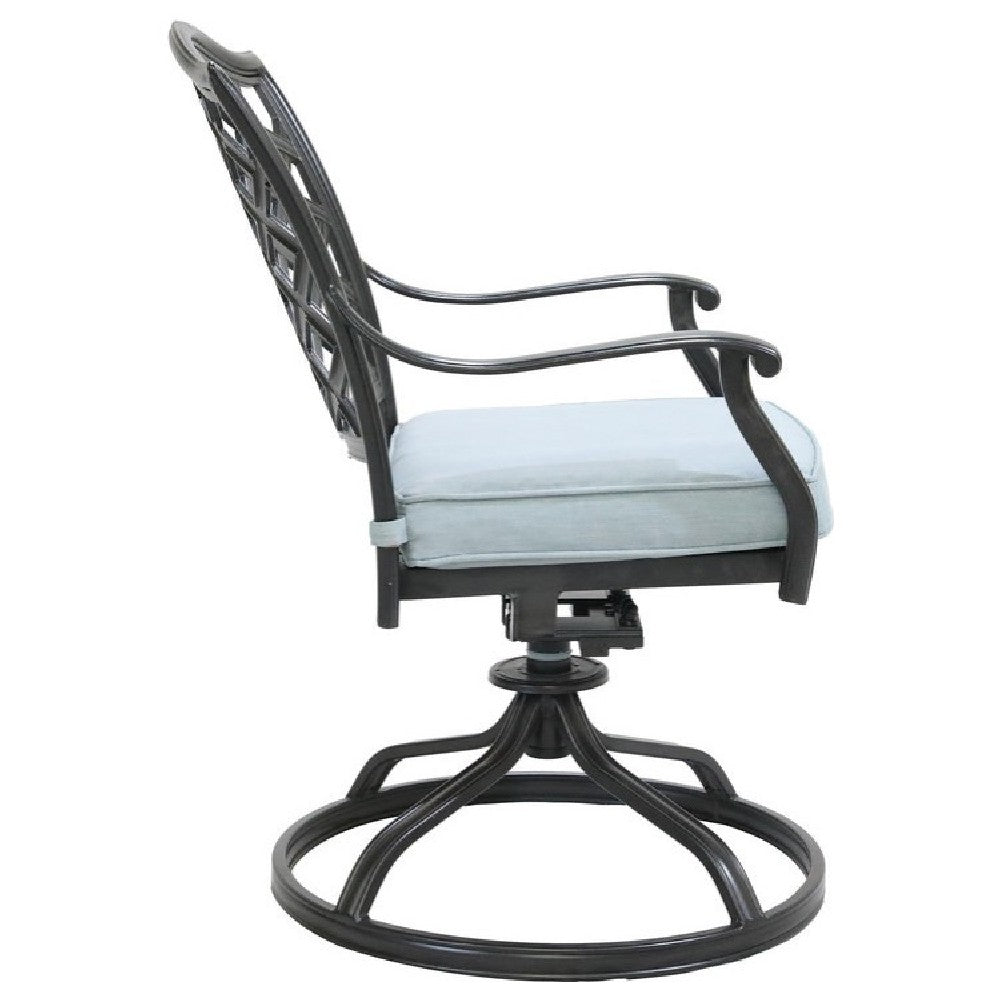 Benjara Wynn Outdoor Metal Dining Swivel Chair, Set of 2, Light Blue