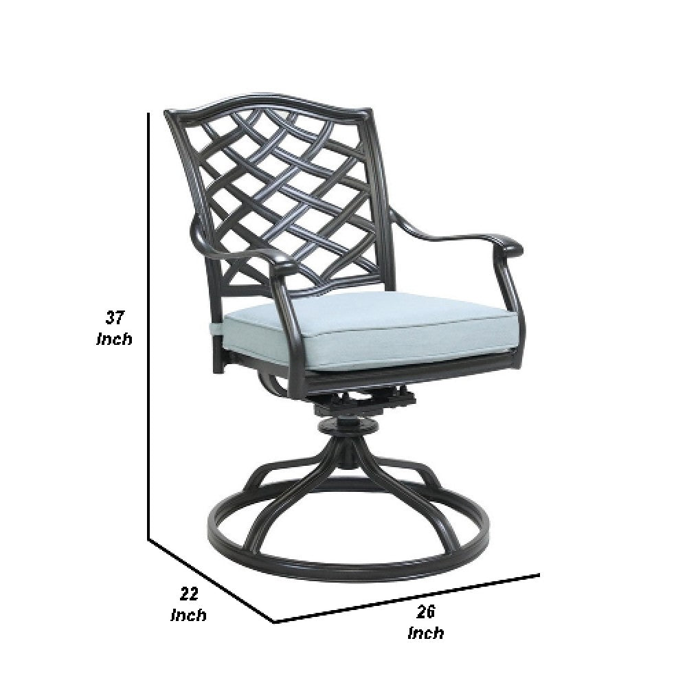 Benjara Wynn Outdoor Metal Dining Swivel Chair, Set of 2, Light Blue