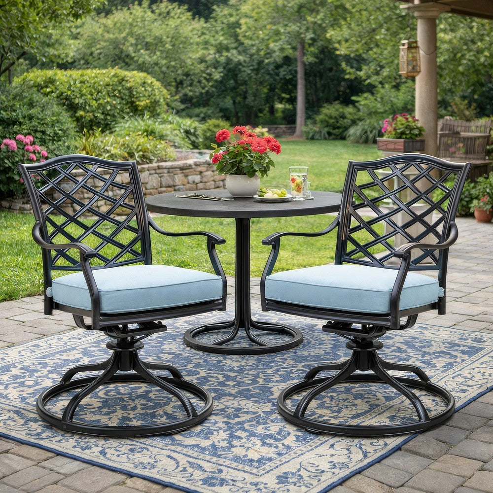 Benjara Wynn Outdoor Metal Dining Swivel Chair, Set of 2, Light Blue