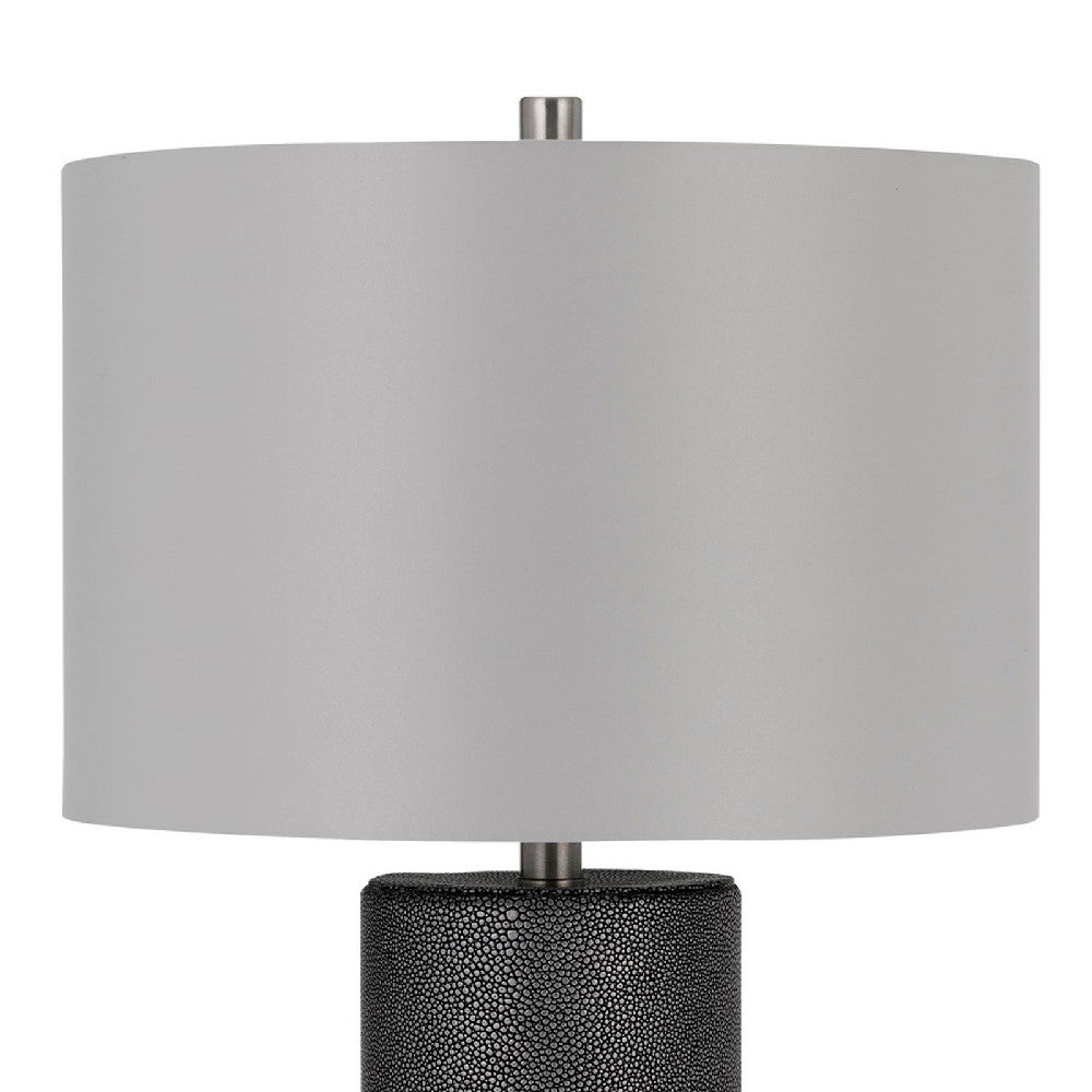 Benjara 27 Inch Ceramic Table Lamp, Faux Leather Wrapped, Dimmer, Gray