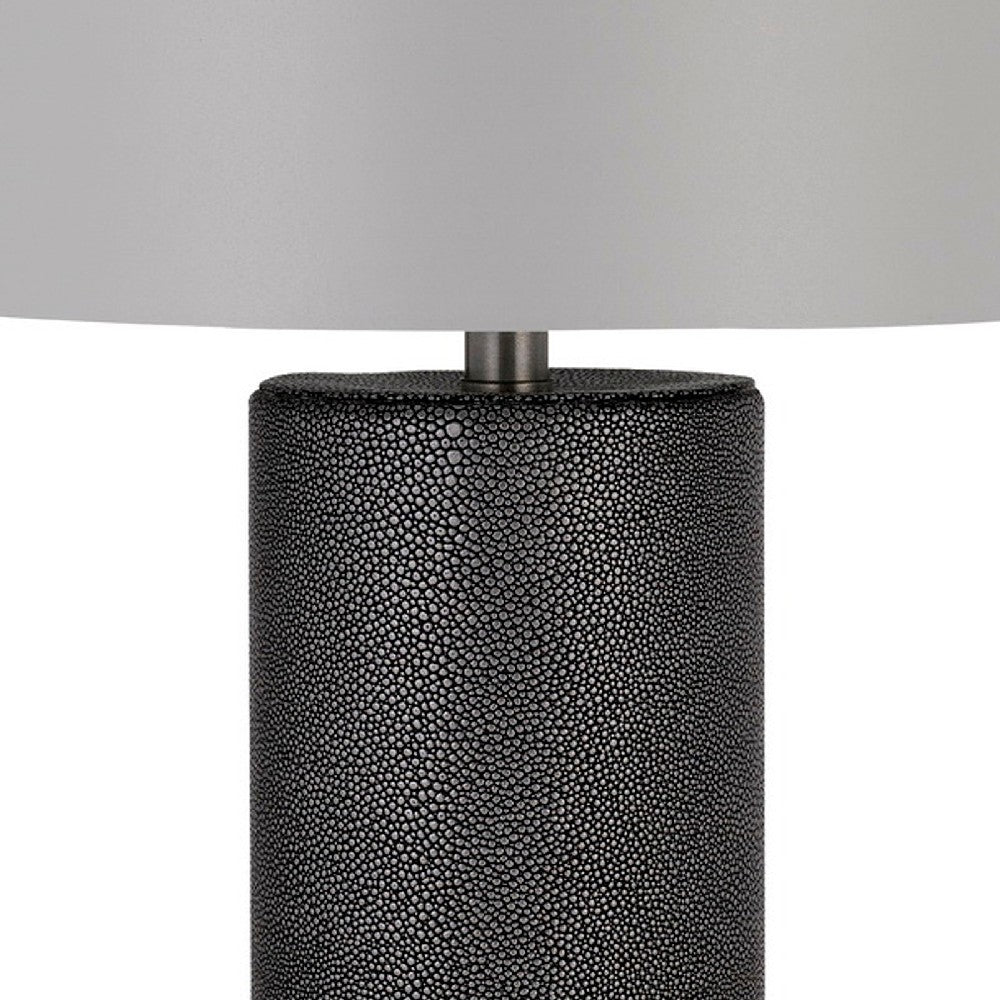Benjara 27 Inch Ceramic Table Lamp, Faux Leather Wrapped, Dimmer, Gray