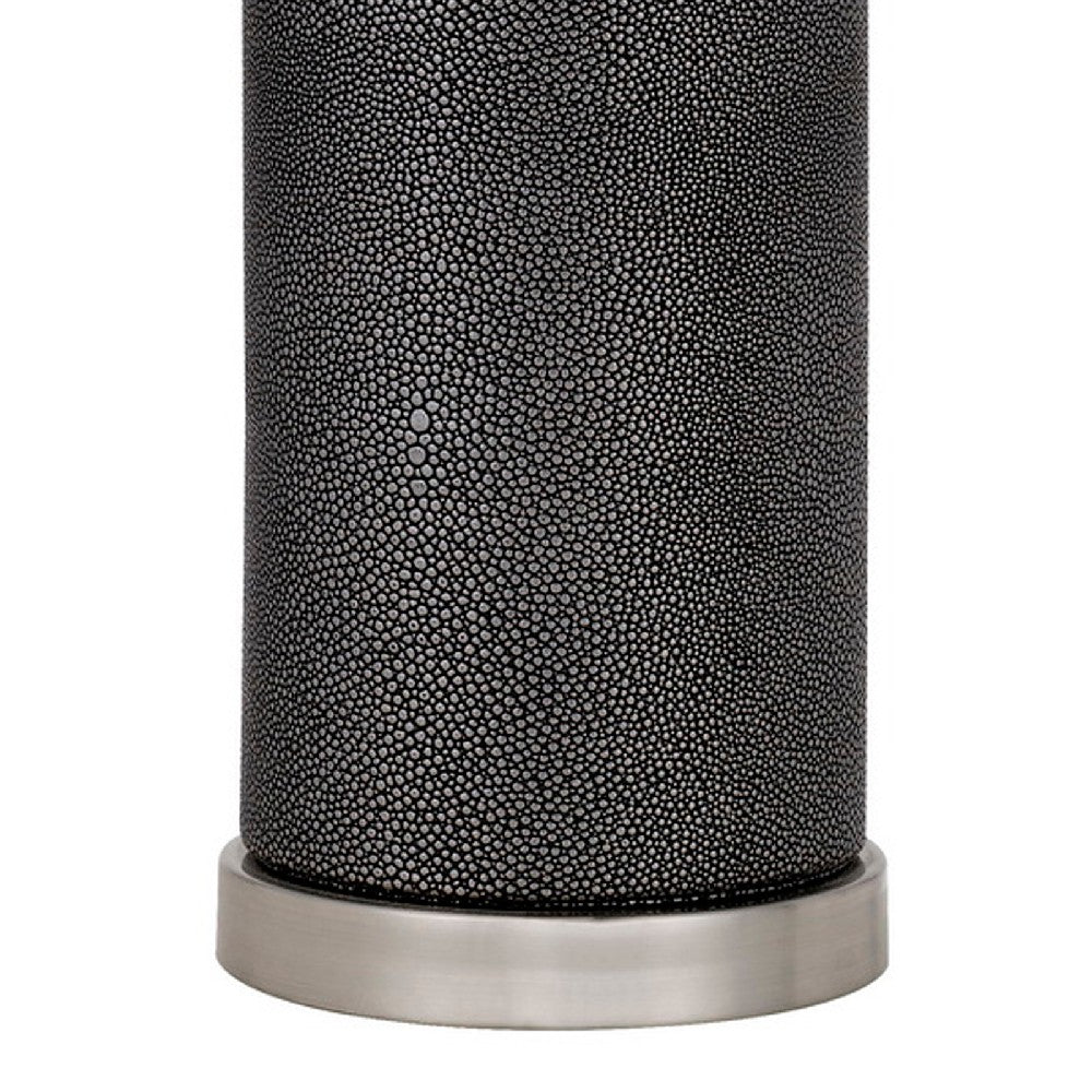 Benjara 27 Inch Ceramic Table Lamp, Faux Leather Wrapped, Dimmer, Gray