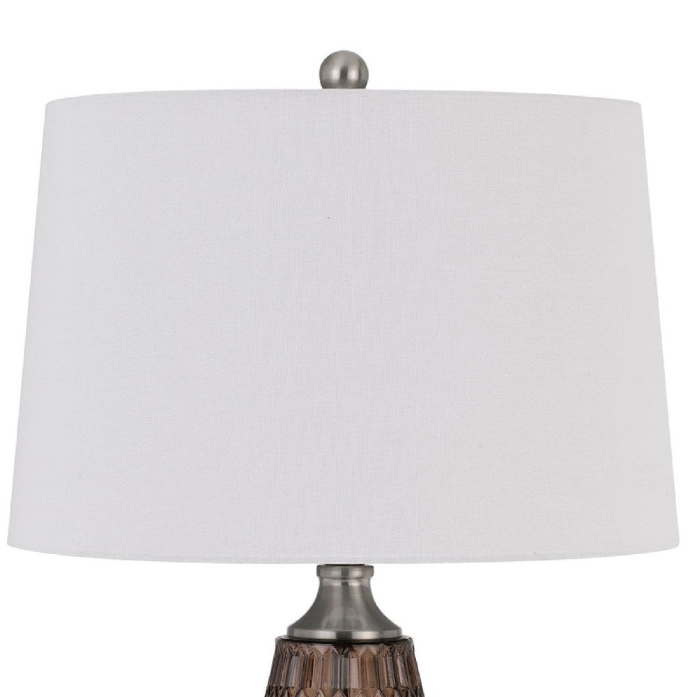 Benjara 31 Inch Glass Table Lamp with Dimmer, Geometric Base, Brown