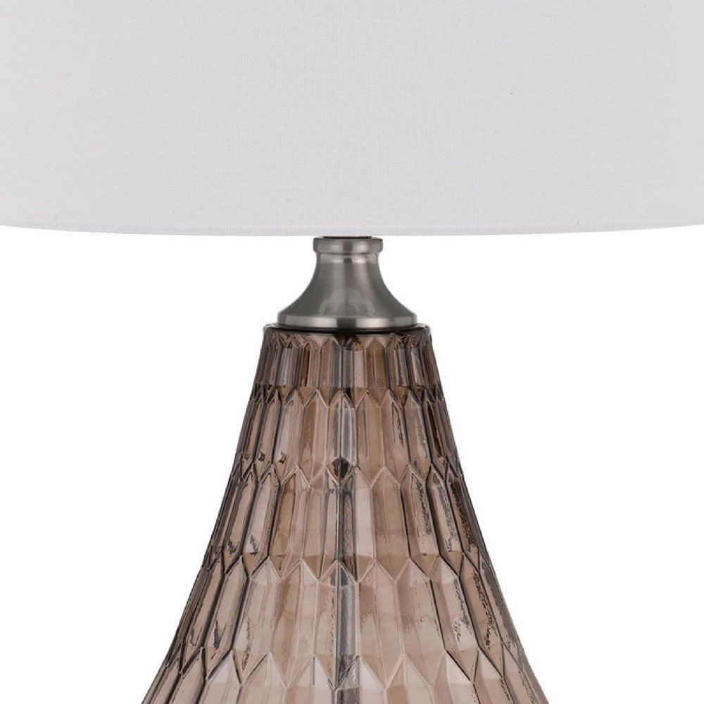 Benjara 31 Inch Glass Table Lamp with Dimmer, Geometric Base, Brown