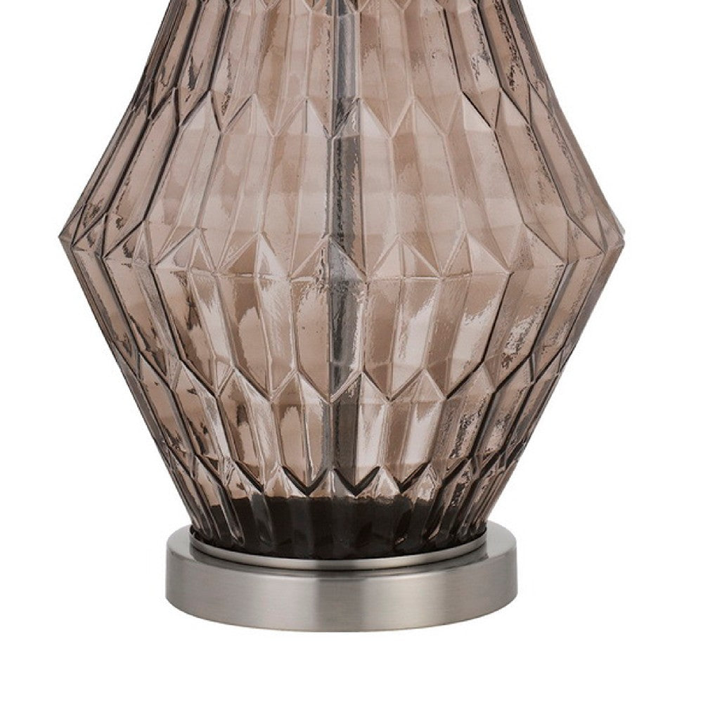 Benjara 31 Inch Glass Table Lamp with Dimmer, Geometric Base, Brown