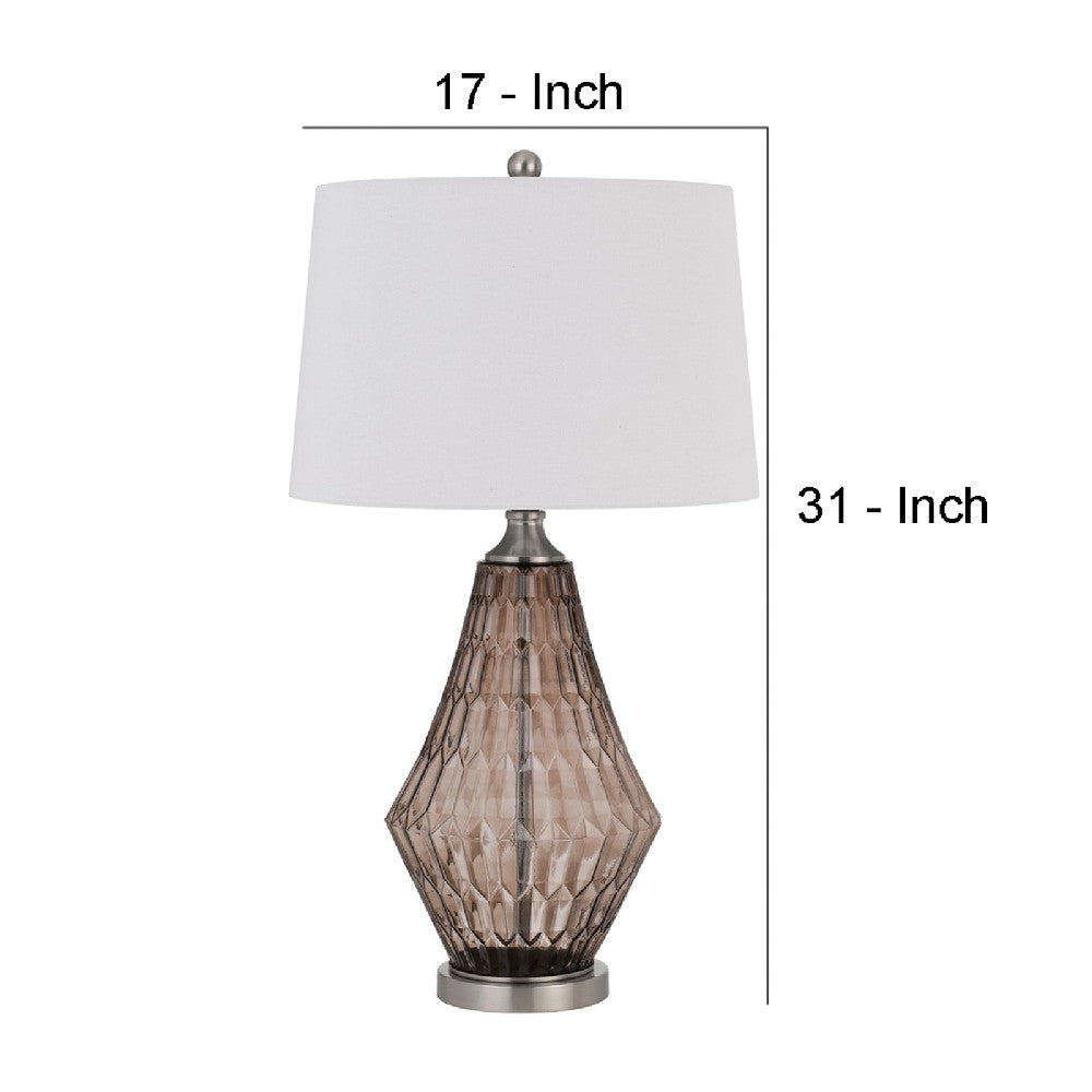 Benjara 31 Inch Glass Table Lamp with Dimmer, Geometric Base, Brown
