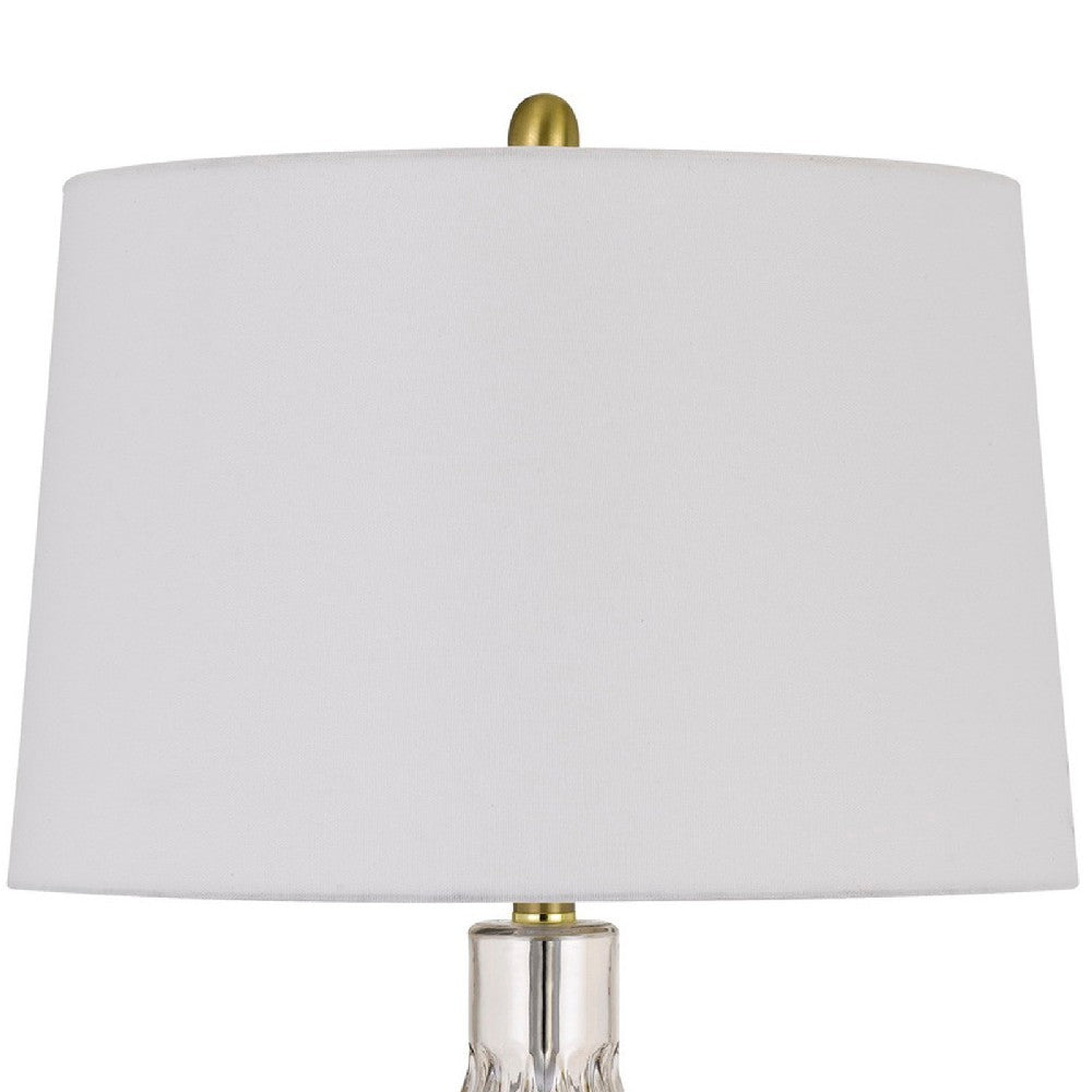 Benjara 29 Inch Glass Table Lamp with Dimmer, Round, Clear And Brass