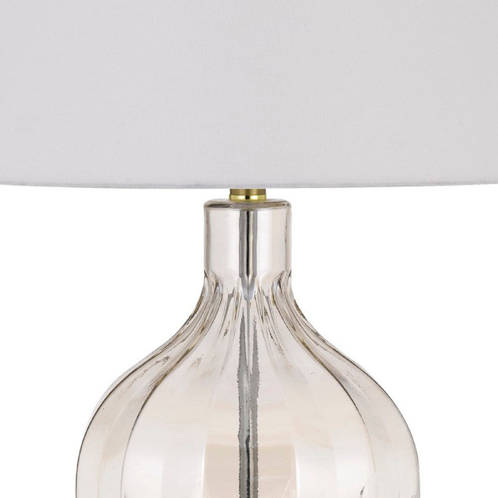 Benjara 29 Inch Glass Table Lamp with Dimmer, Round, Clear And Brass