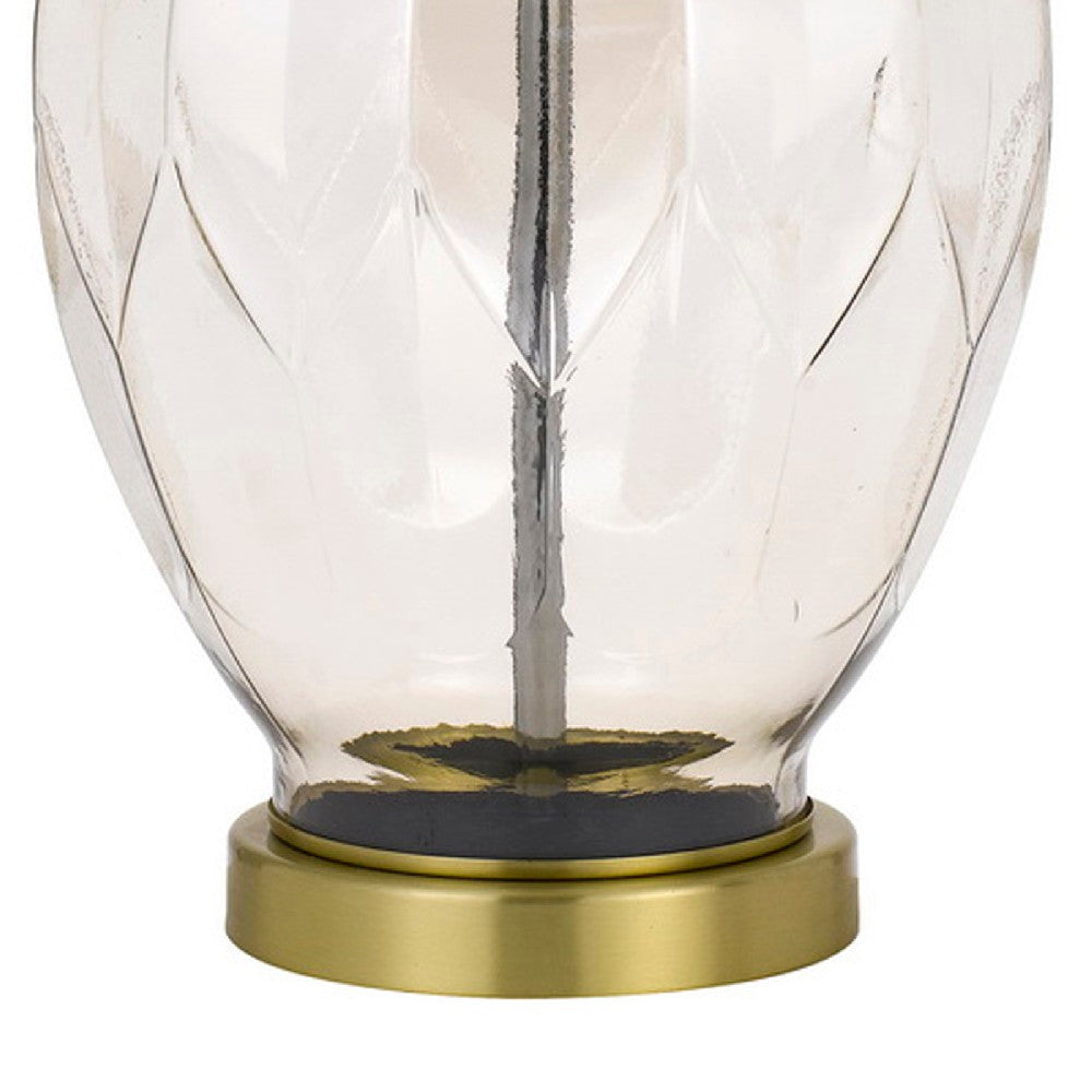 Benjara 29 Inch Glass Table Lamp with Dimmer, Round, Clear And Brass
