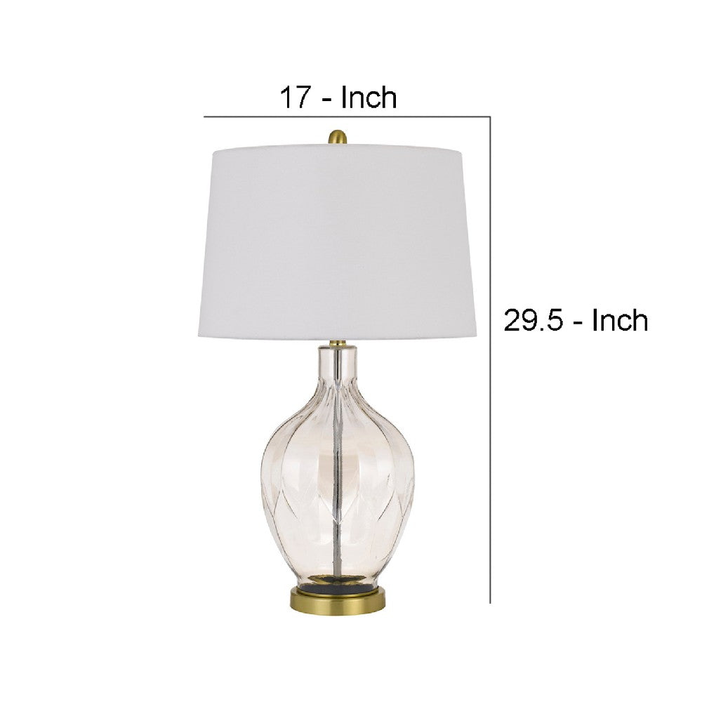 Benjara 29 Inch Glass Table Lamp with Dimmer, Round, Clear And Brass