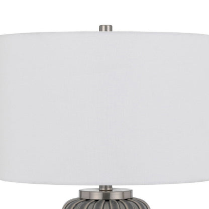 Benjara 29 Inch Ceramic Curved Table Lamp with Stripes, Dimmer, Gray