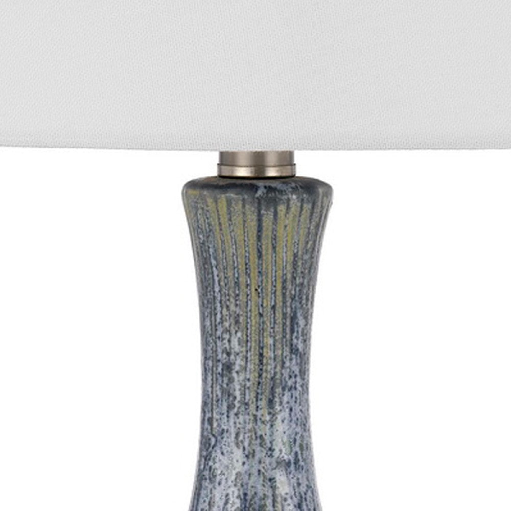 Benjara 25 Inch Onion Table Lamp with Ribbed Texture And Dimmer, Distressed Stone