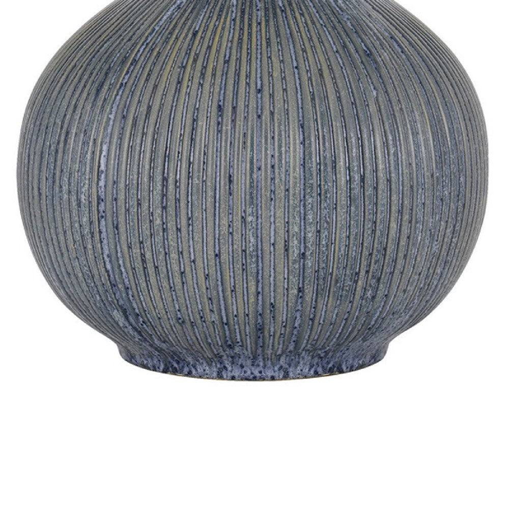 Benjara 25 Inch Onion Table Lamp with Ribbed Texture And Dimmer, Distressed Stone