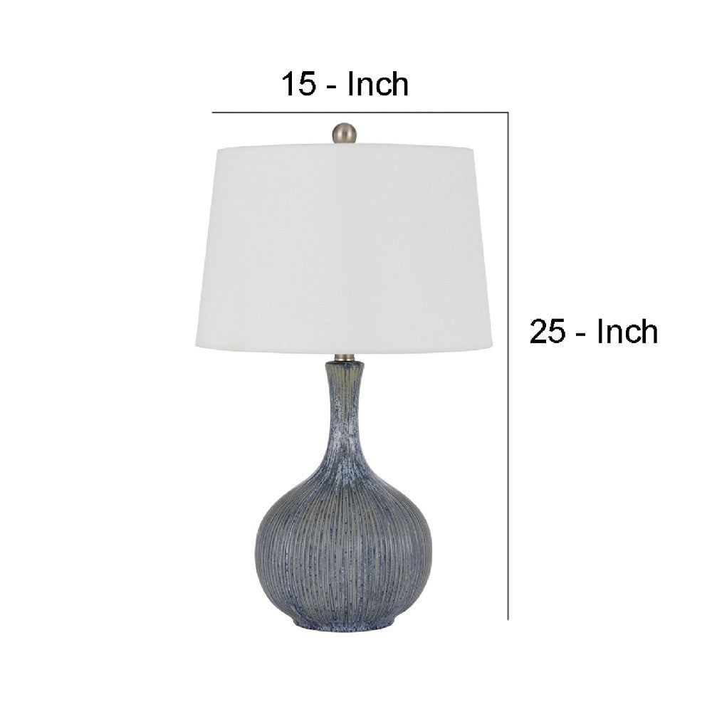Benjara 25 Inch Onion Table Lamp with Ribbed Texture And Dimmer, Distressed Stone