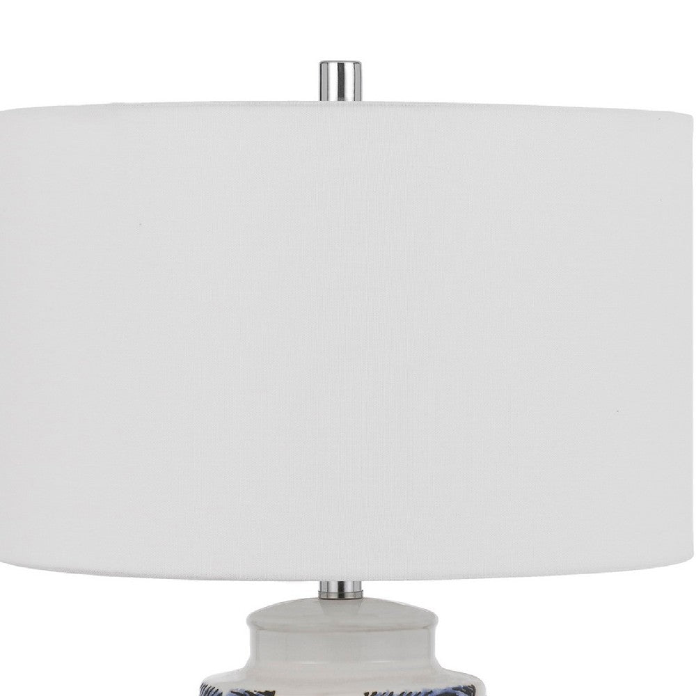 Benjara 27 Inch Coastal Ceramic Table Lamp, Dimmer, Sea Shells, Blue