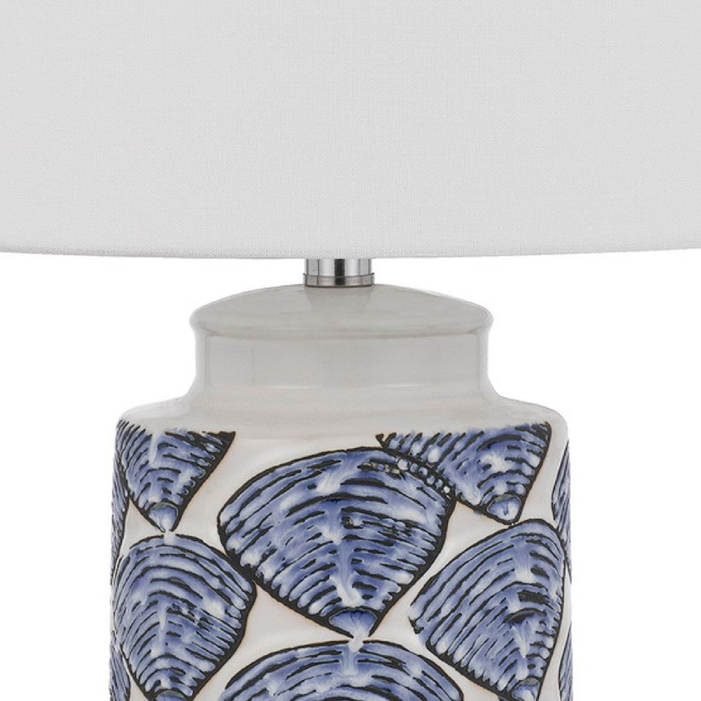 Benjara 27 Inch Coastal Ceramic Table Lamp, Dimmer, Sea Shells, Blue