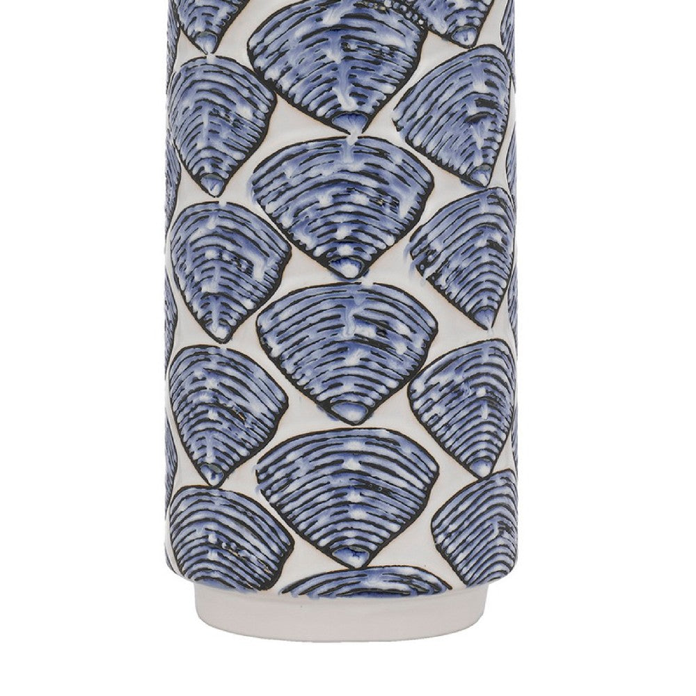 Benjara 27 Inch Coastal Ceramic Table Lamp, Dimmer, Sea Shells, Blue