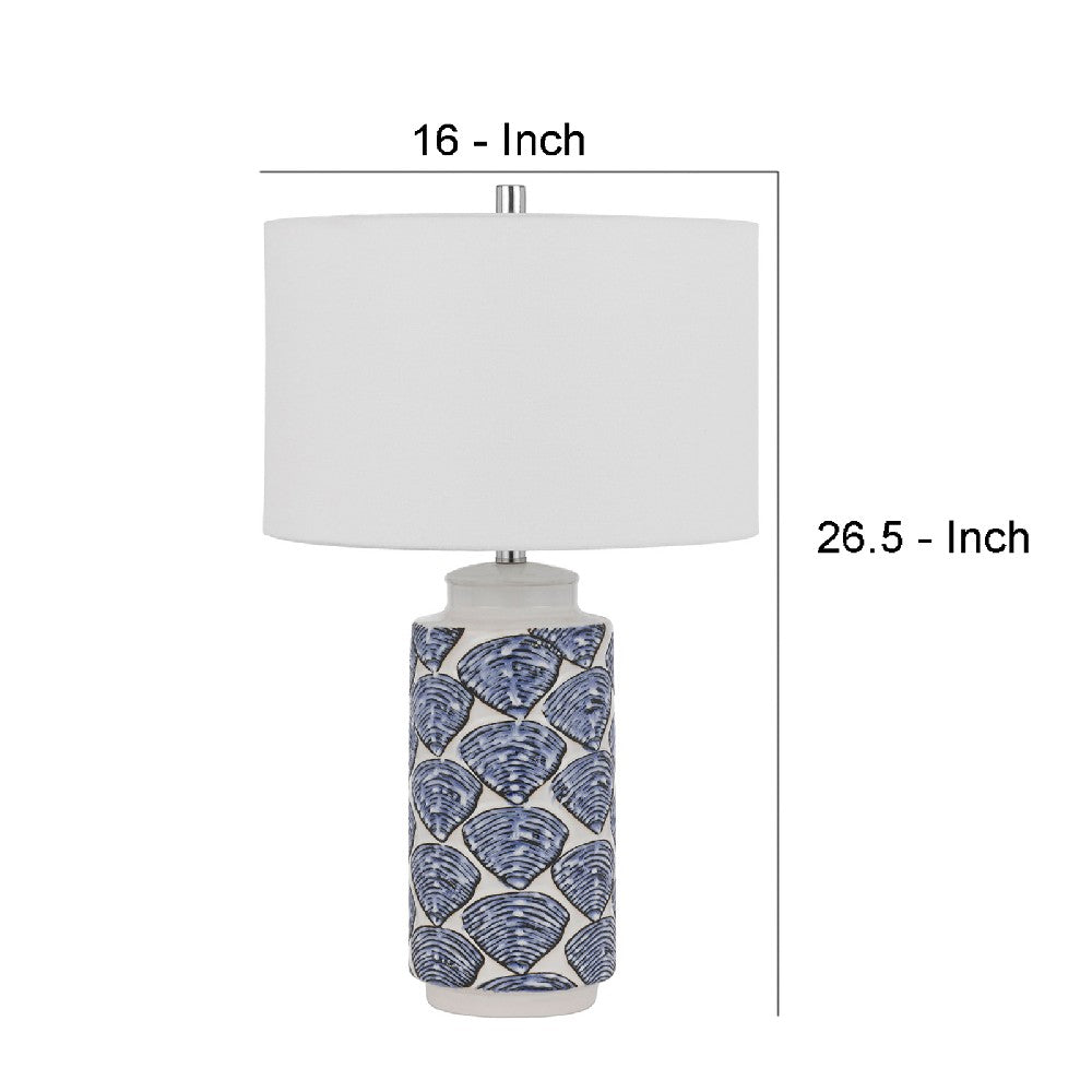 Benjara 27 Inch Coastal Ceramic Table Lamp, Dimmer, Sea Shells, Blue