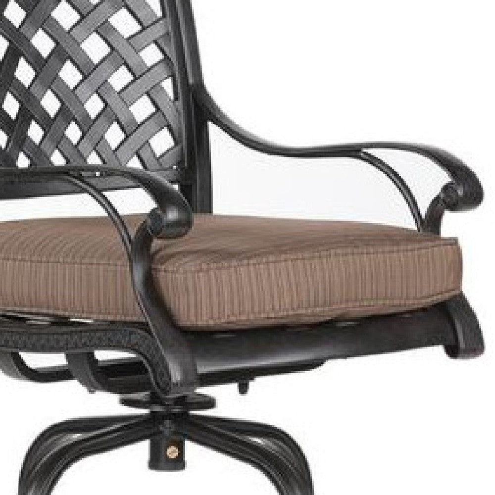 Benjara 49 Inch Zoe Swivel Outdoor Bar Stool, Set of 2, Black And Brown