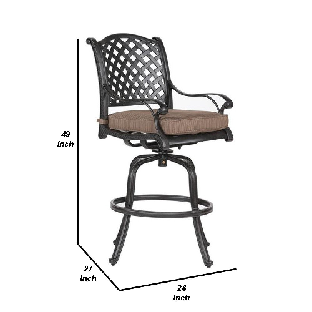 Benjara 49 Inch Zoe Swivel Outdoor Bar Stool, Set of 2, Black And Brown