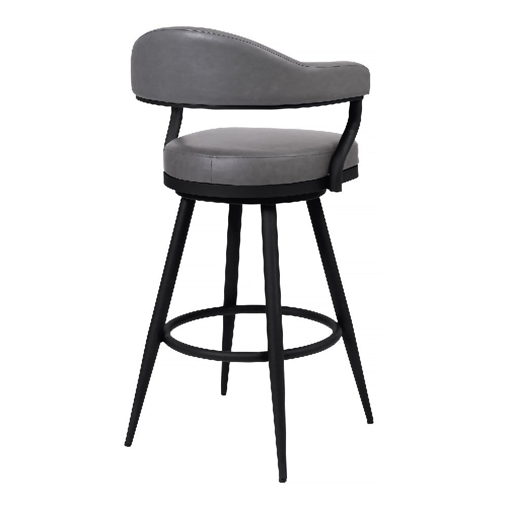 Benjara 30 Inch Vintage Faux Leather Bar Stool, Metal Peg Legs, Gray